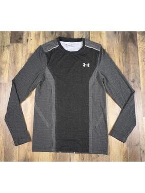 Under Armour Threadborne Shirt Men Fitted Small HeatGear Long Sleeve Black Gray